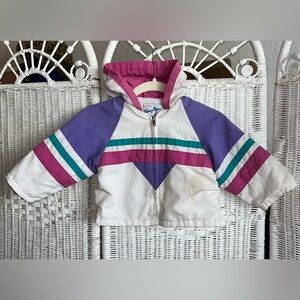 Winning Moves vintage white pink color block jacket coat toddler kids size 2T